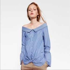 Zara Pinstripe Off the Shoulder Woven
